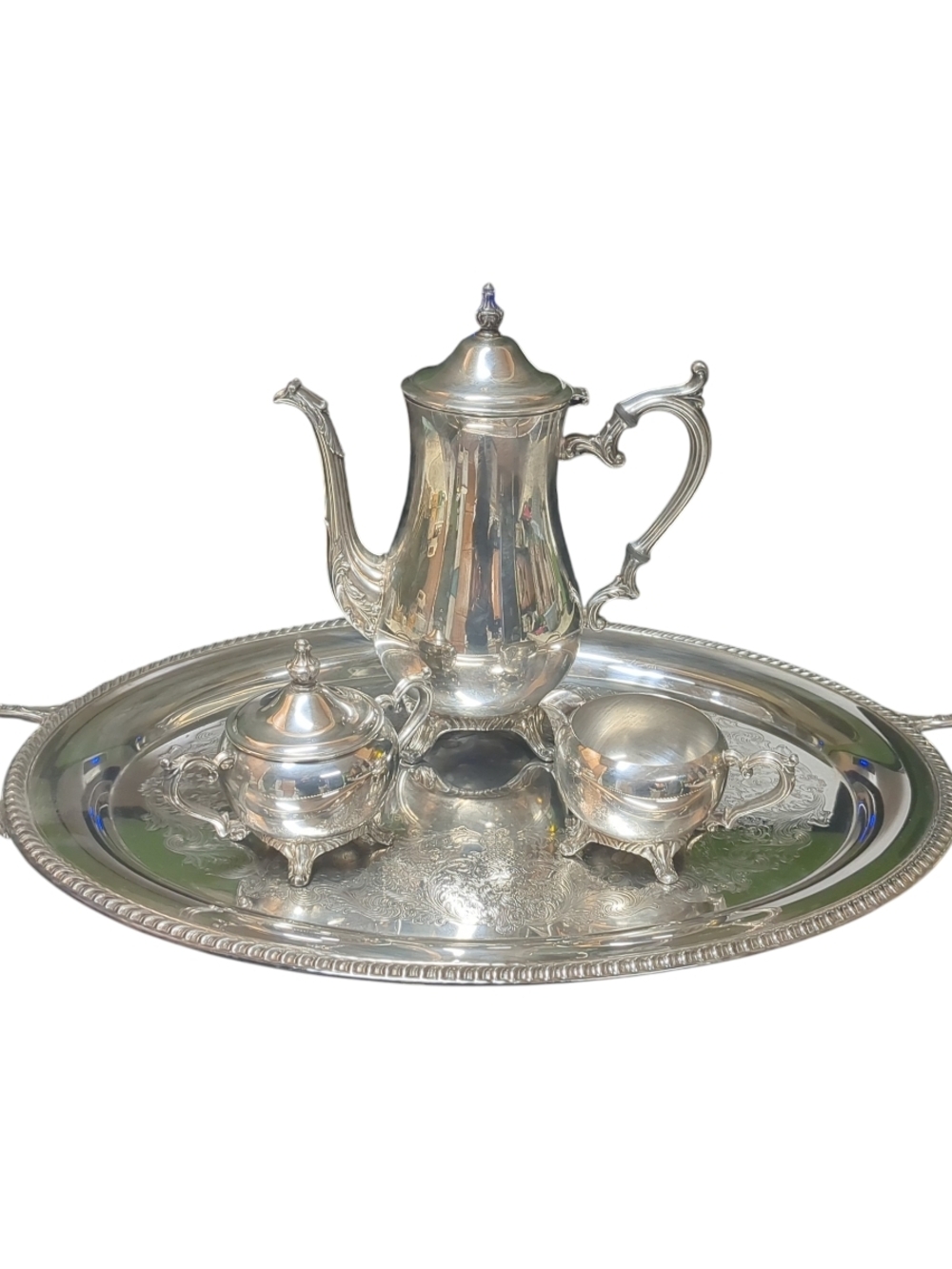 Wm Rogers Vintage 1967 Silver Plated Tea Set with Tray